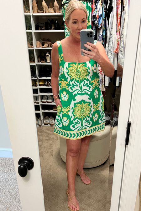 Vacation outfit idea with this fun green print shift dress. Size medium but large on me so get your true size. 

#LTKSeasonal #LTKTravel #LTKOver40