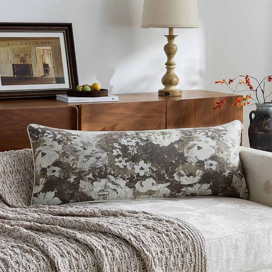 ORTIGIA 36x14 Vintage Floral Throw Pillow Covers Boho Chenille Throw Pillow Cover Farmhouse Accen... | Amazon (US)