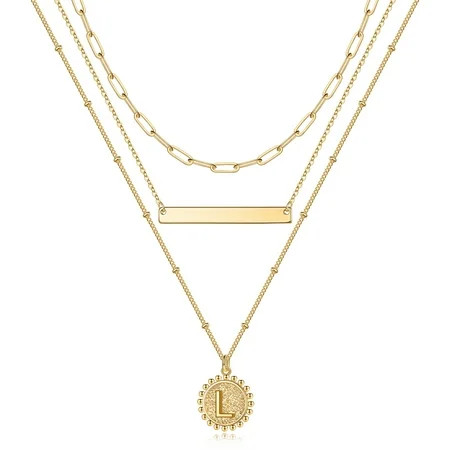 SMILEST Gold Layered Initial Necklaces for Women 14K Gold Plated Layered Gold Necklaces for Women Da | Walmart (US)