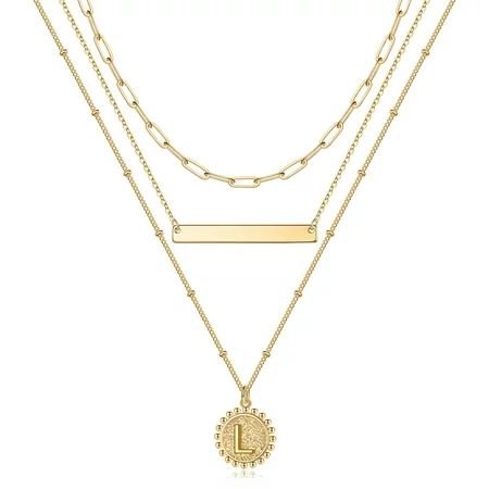SMILEST Gold Layered Initial Necklaces for Women 14K Gold Plated Layered Gold Necklaces for Women Da | Walmart (US)