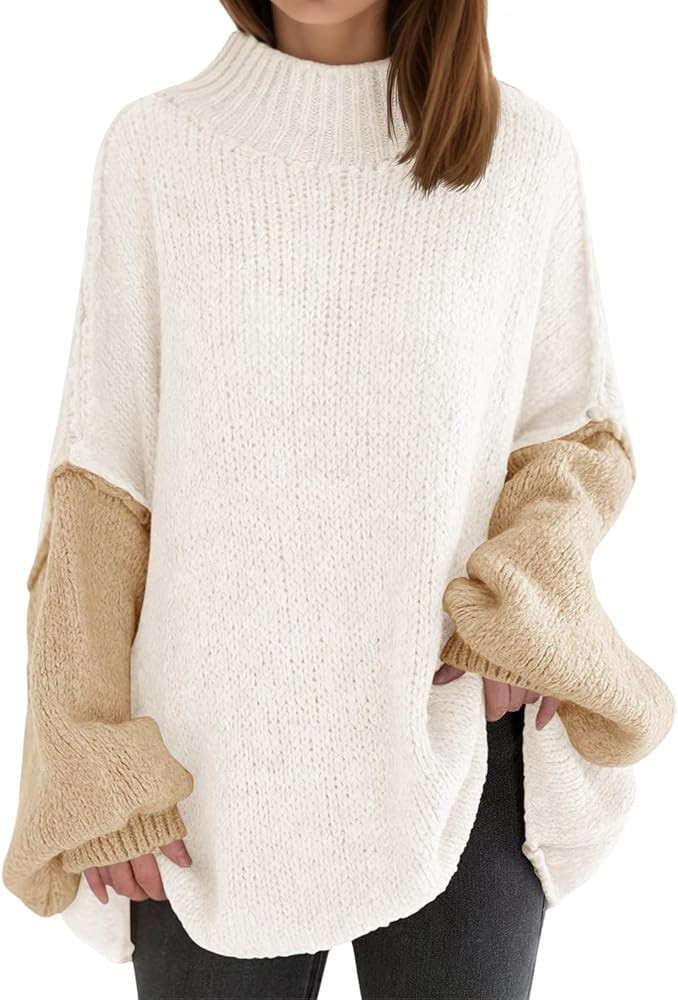 Saodimallsu Womens Oversized Tunic Sweaters Color Block Chunky Long Sleeve Mock Neck Slouchy Knit... | Amazon (US)
