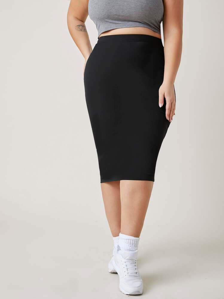 SHEIN BASICS Plus Solid Pencil Skirt/Summer | SHEIN
