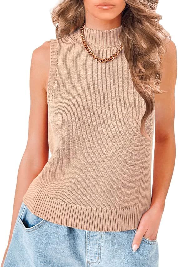 PRETTYGARDEN Women's Mock Neck Sweater Vest Casual Sleeveless Solid Stretchy Summer Knit Tank Top... | Amazon (US)