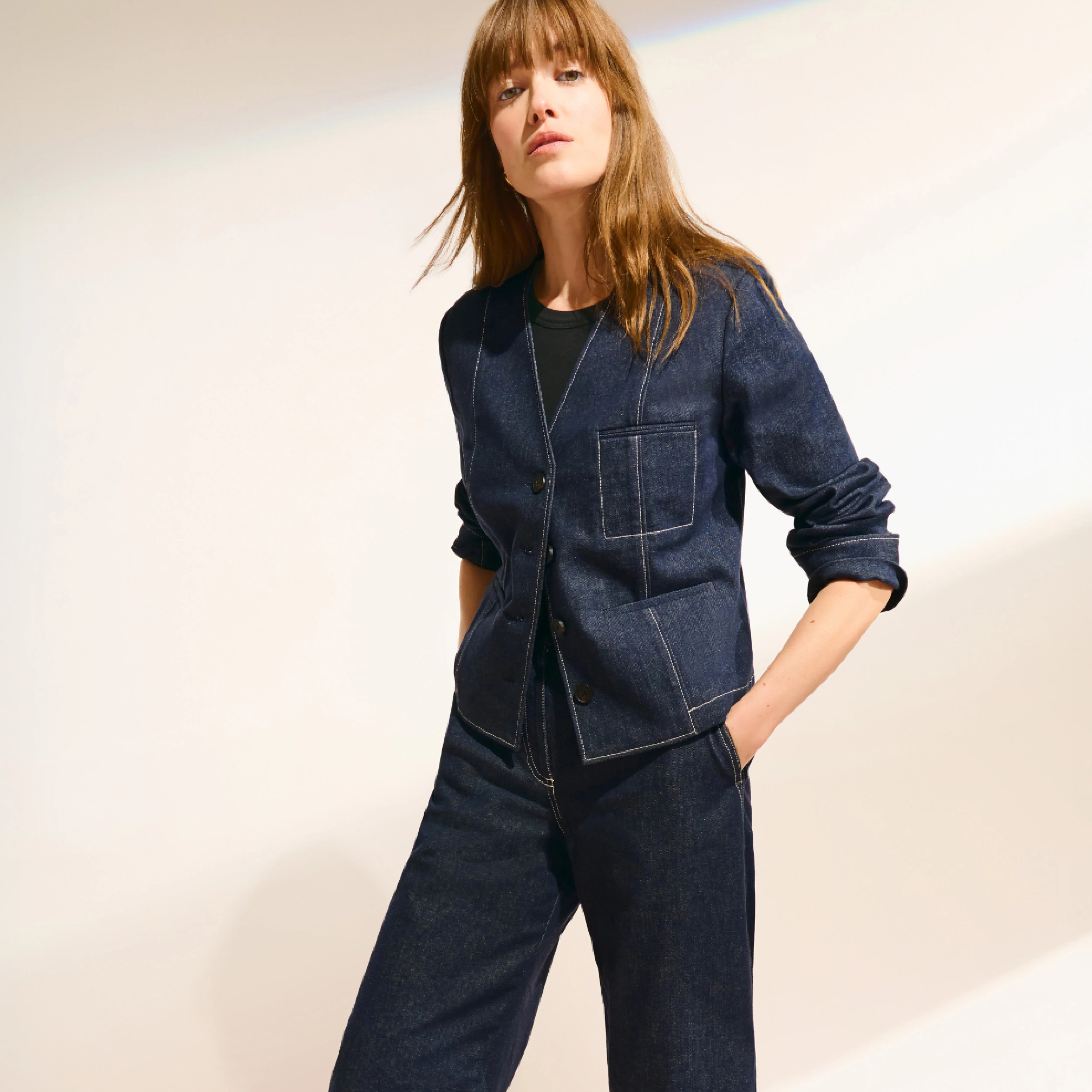 Ayla V-Neck Jacket - Stretch Denim :: Midnight Wash | MM LaFleur