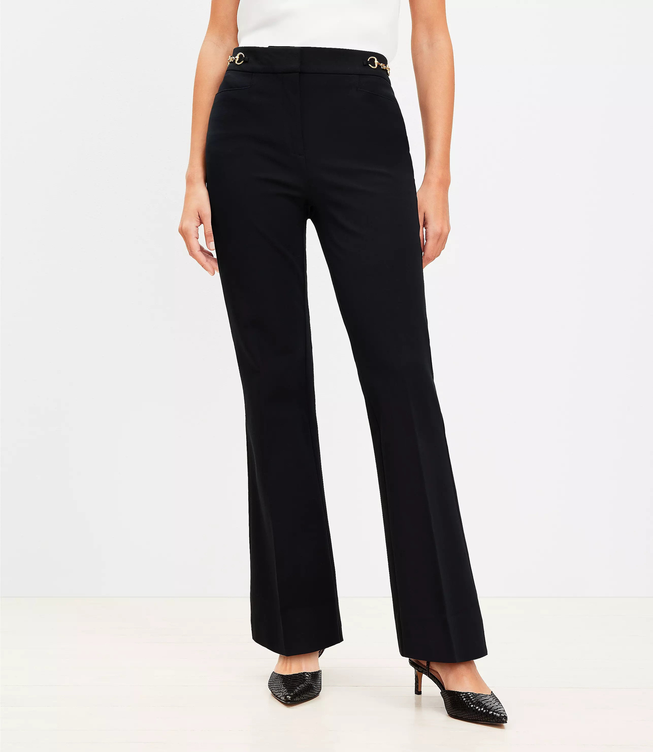 Petite Curvy Horsebit Sutton Flare Pants in Bi-Stretch | LOFT