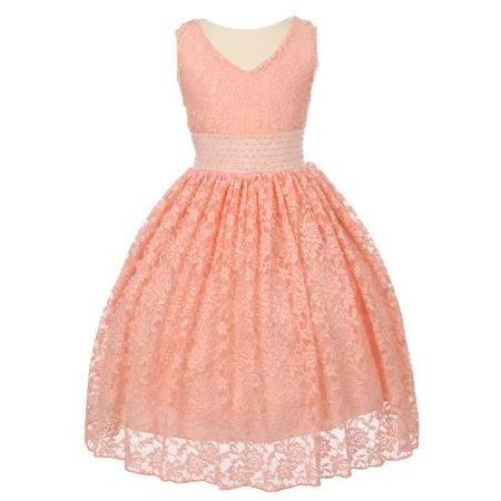 Big Girls Peach Heavy Spandex Lace Pearl Accented Bridesmaid Dress 12 | Walmart (US)