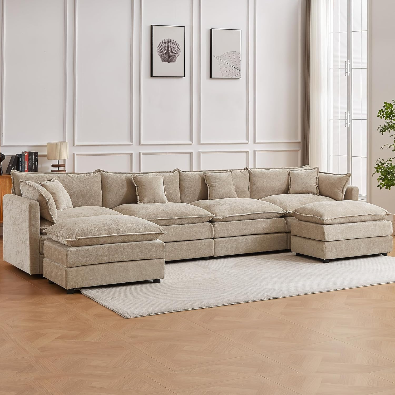Modular Sectional Sofa, 147.2 Inch U Shaped Couch Set with Armrests, 4-Seater Comfy Cloud Couches... | Amazon (US)
