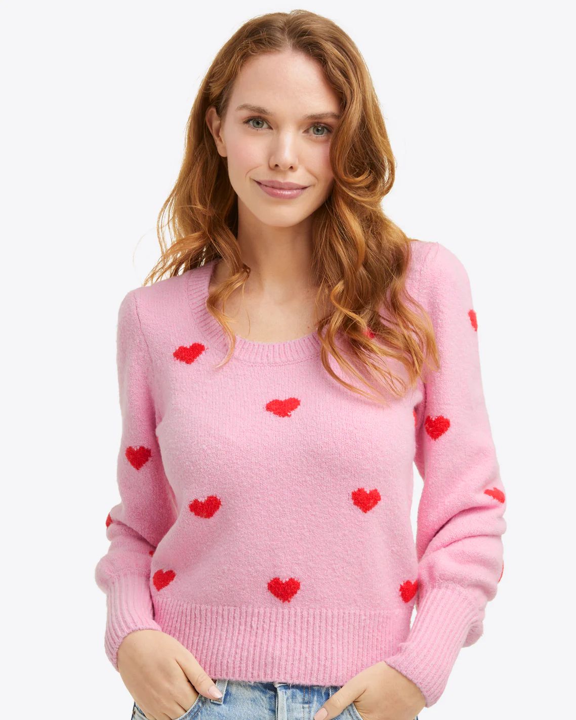 Puff Sleeve Sweater in Pink Hearts | Draper James (US)