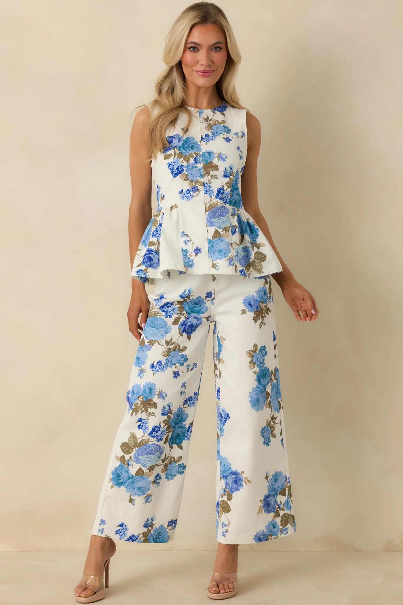 Grace in Motion Blue Floral Print Cotton Peplum Top | Red Dress