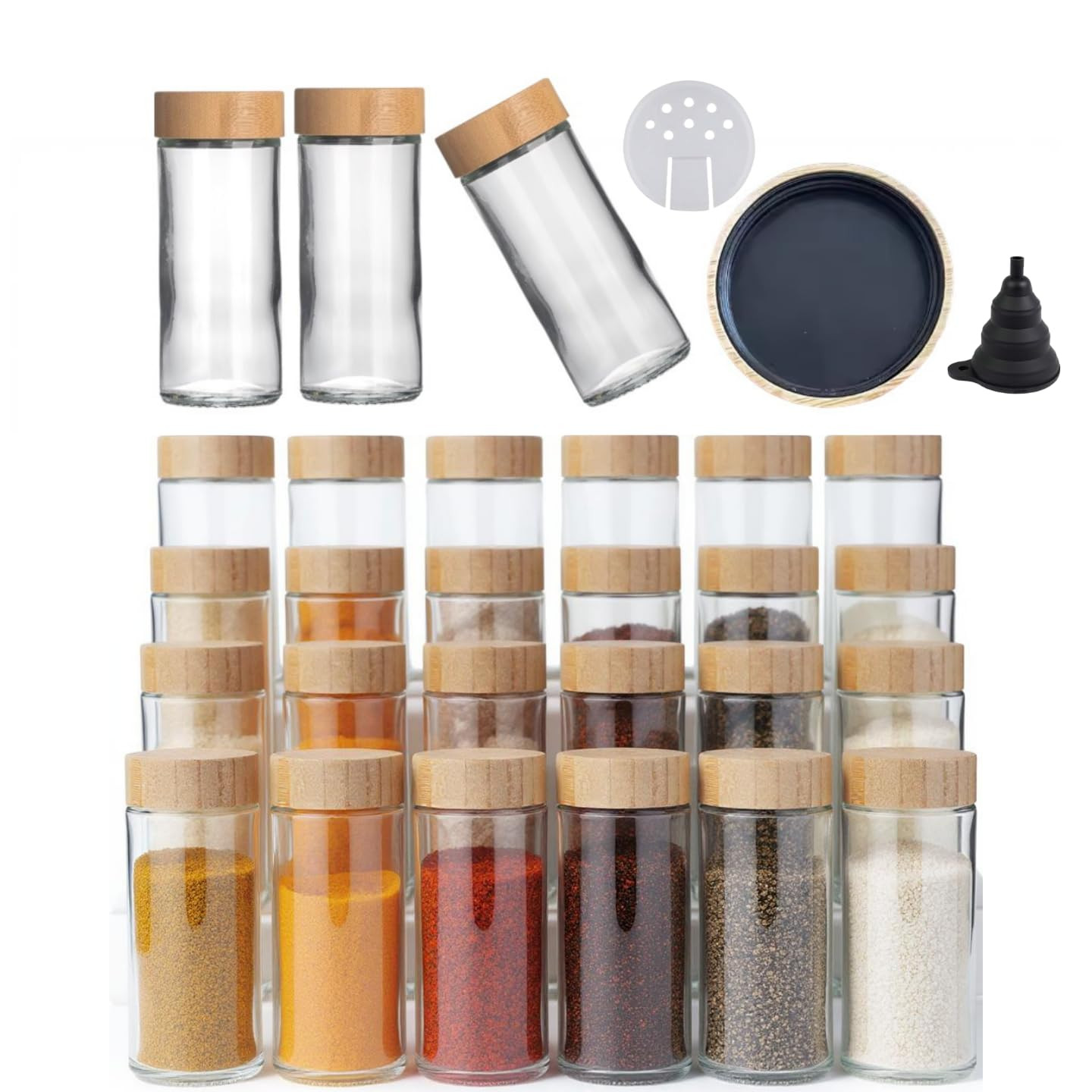 24 pcs Modern Round Glass Spice Jars 120ml with Bamboo Lids - Empty Spice Containers with Shaker ... | Amazon (US)