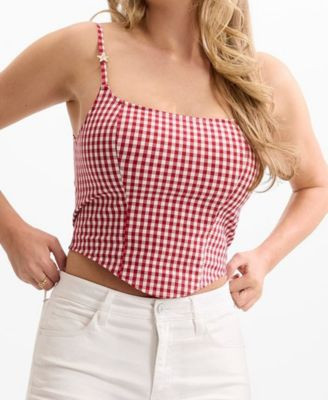 GUESS Women's Marilyn Sleeveless Bustier Vichy Top - Macy's | Macy's