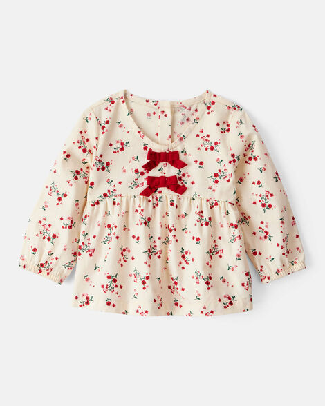 Baby Girl Floral Print 100% Cotton Long-Sleeve Top - Ivory | Carter's Inc