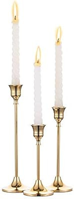 Nuptio Candlestick Holders Taper Candle Holders, Set of 3 Candle Stick Holders Set, Brass Gold Ca... | Amazon (US)