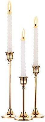 Nuptio Candlestick Holders Taper Candle Holders, Set of 3 Candle Stick Holders Set, Brass Gold Ca... | Amazon (US)