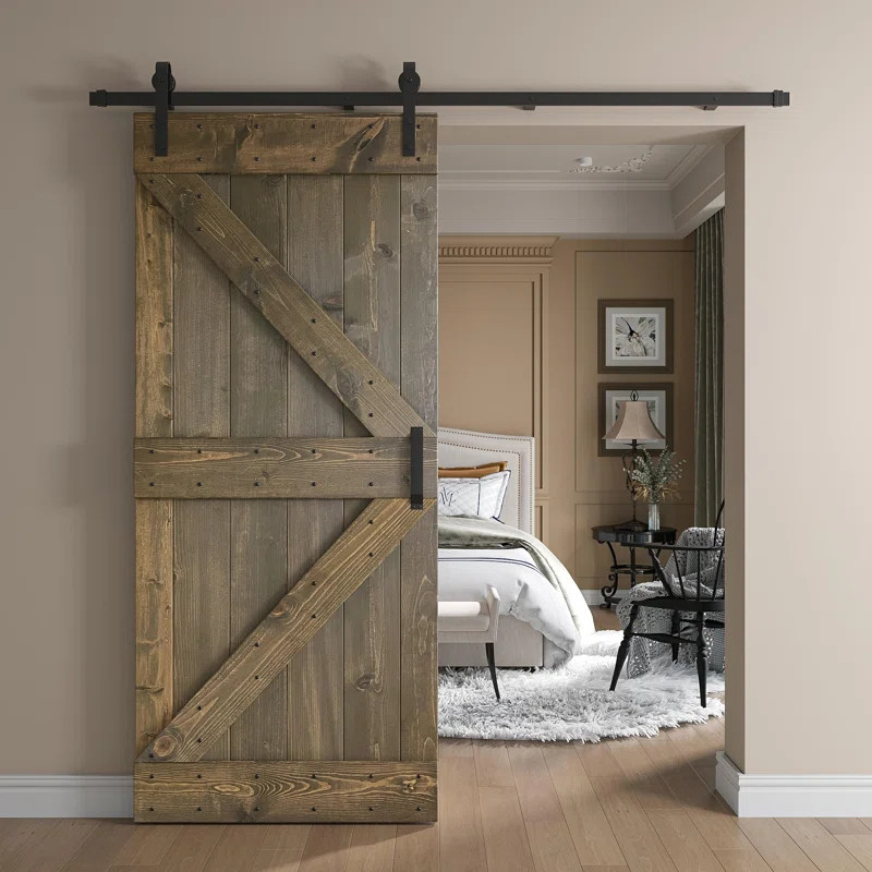 Paneled Wood and Metal K Series DIY Knotty Barn Door with Installation Hardware Kit | Wayfair Professional