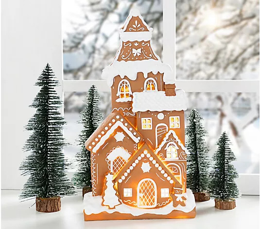 Glitzhome 18"H Christmas Lighted Gingerbread House Table Decor - QVC.com | QVC