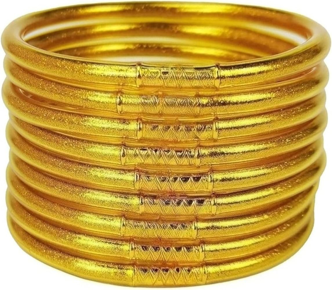 Metallic Gold Silicone Bangle Bracelet Set - 9 Pack Soft Touch Stretch Bracelets for Women - Hypo... | Amazon (US)