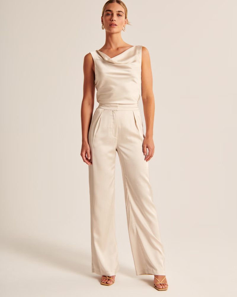 Satin Tailored Wide Leg Pant | Abercrombie & Fitch (US)