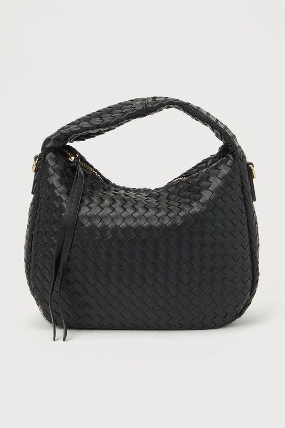 State of Chic Black Woven Top Handle Handbag | Lulus (US)