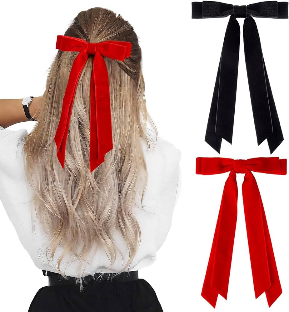 2PCS Velvet Hair Bows Ribbon Hair Clip Black Red Accessories Ponytail Holder Accessories Slides M... | Amazon (US)