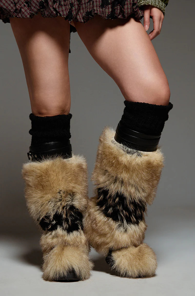 AZALEA WANG ANISA MULTI BROWN FUR FLATFORM BOOT | AKIRA
