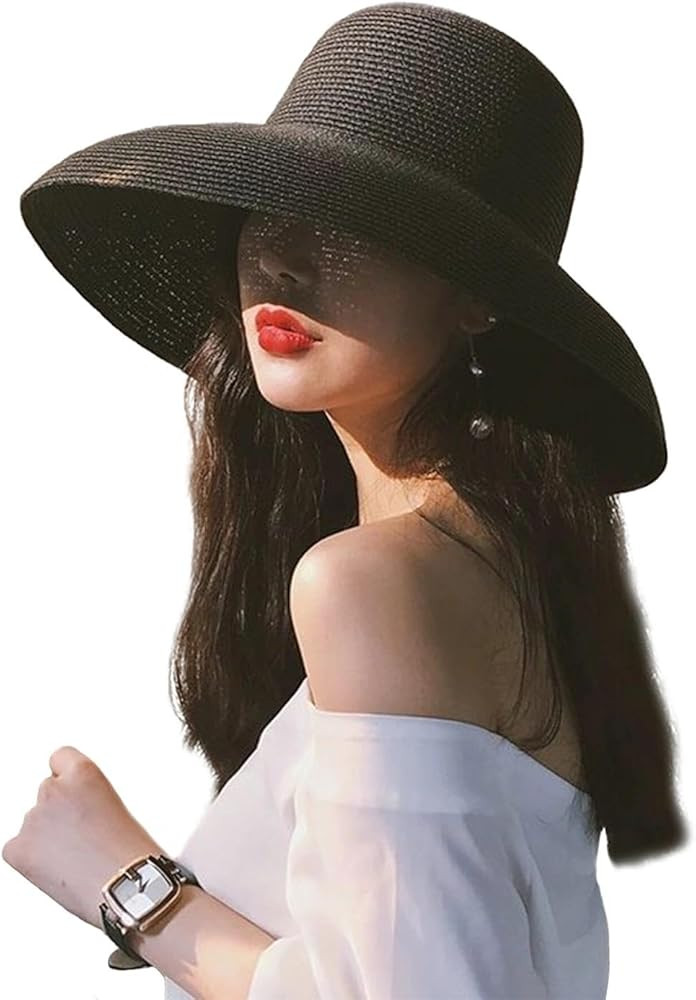Wide-Brim Classic Elegant Style Foldable Straw Hat Women's Retro UV Resistant Sun Hats for Outdoo... | Amazon (US)
