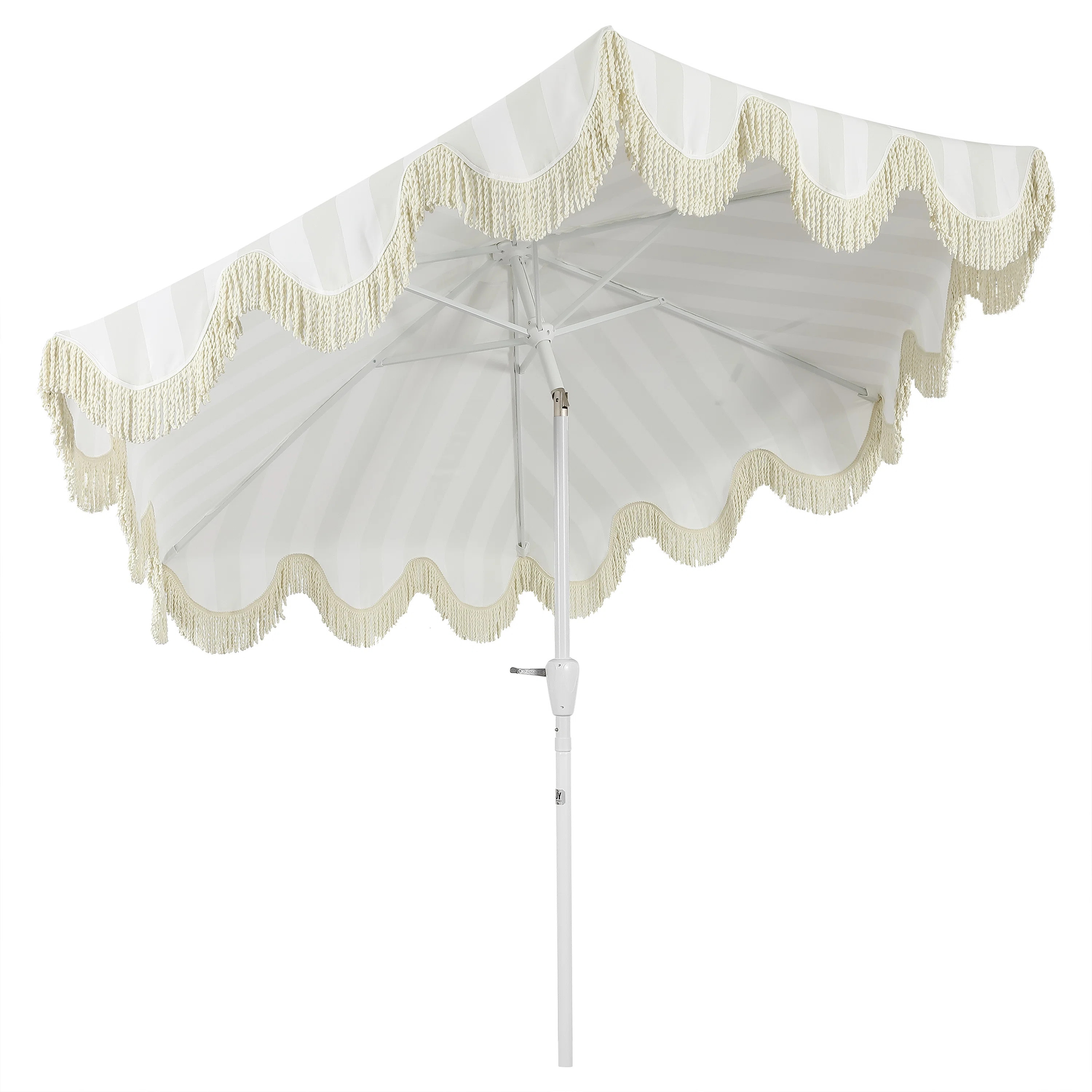 Teretha 9 ft. Classic Cottage Tassel Market Patio Umbrella with Auto-Tilt, Crank, and UV Protecti... | Wayfair North America
