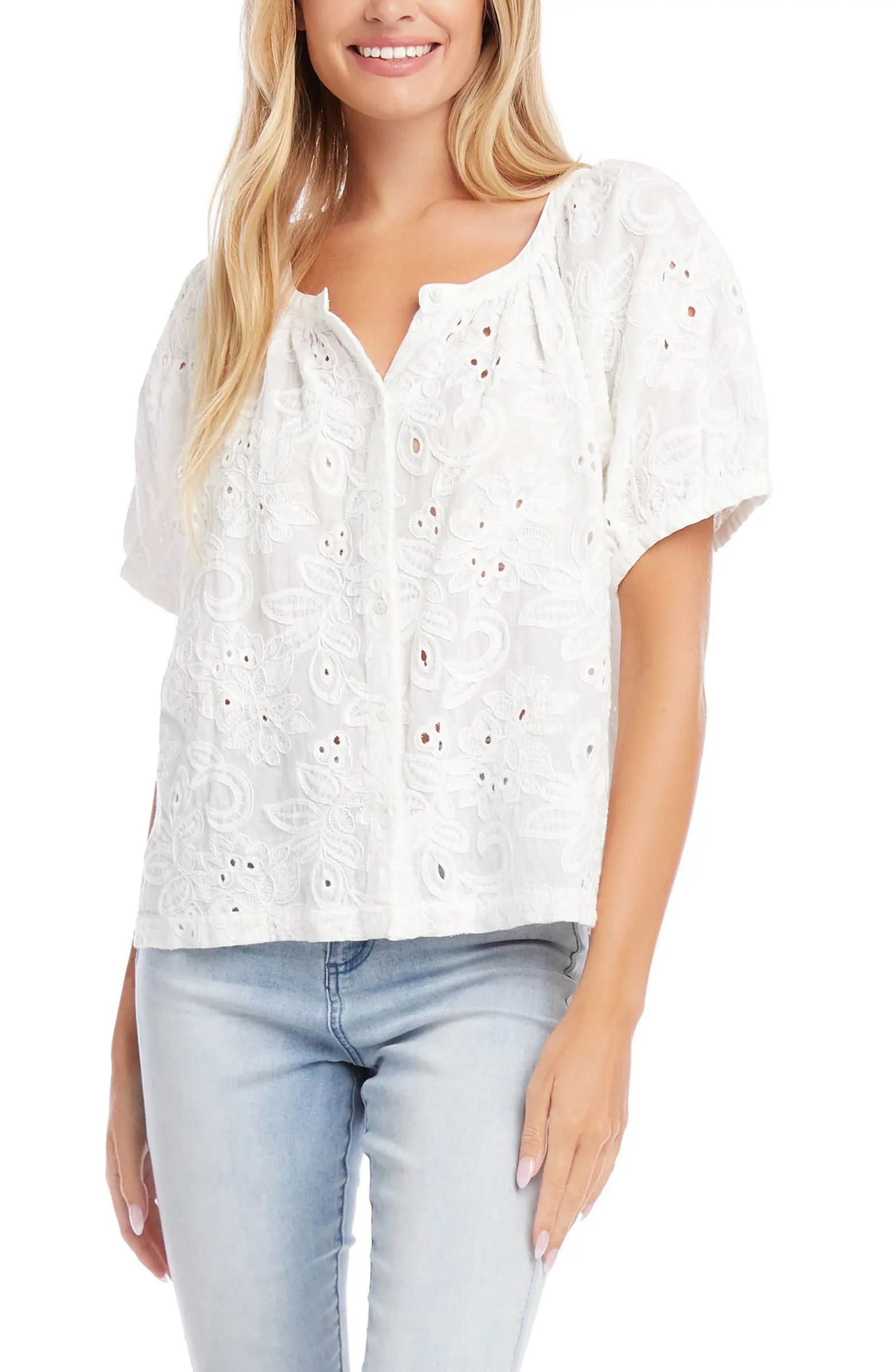 Floral Embroidered Short Sleeve Peasant Blouse | Nordstrom