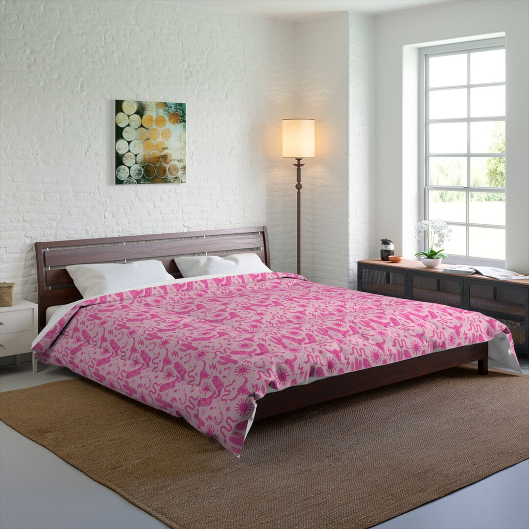 Pink Western Disco Coastal Cowgirl Comforter, Preppy Bohemian Cactus Floral Cowboy Ranch Bedroom ... | Etsy (US)
