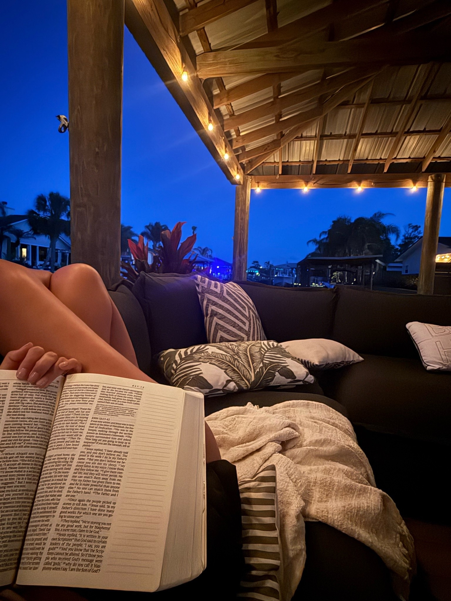 Bible in a year 
String lights 
Outdoor cushions pillows