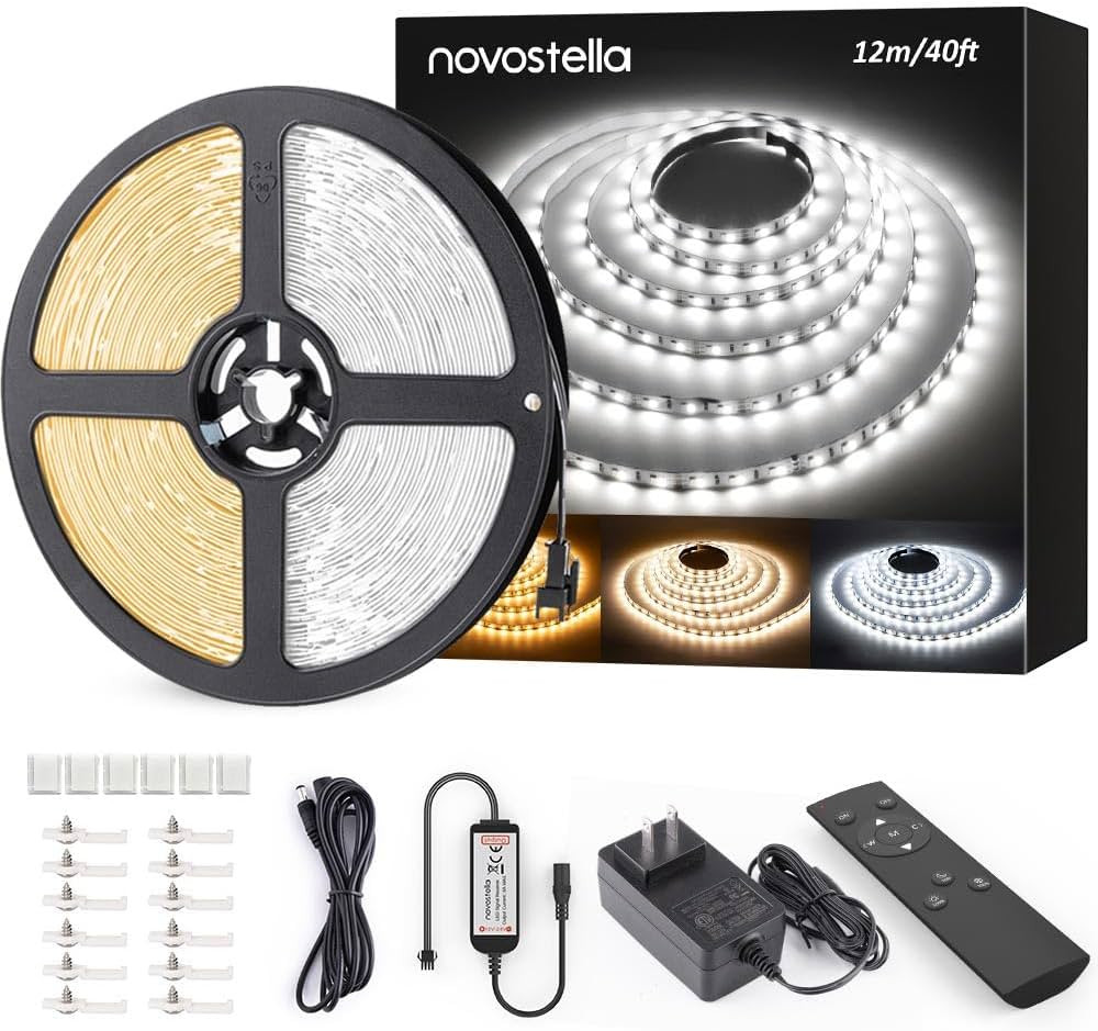 Novostella 40ft Tunable White LED Strip Light 1344 LEDs Dimmable 3000K-6500K 24V Remote Flexible ... | Amazon (US)