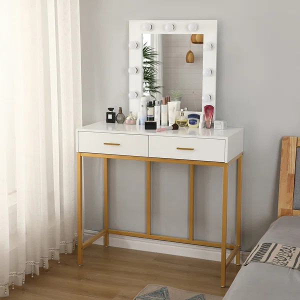 Vanity Table With Lighted Mirror, Makeup Vanity Dressing Table With 9 Lights | Wayfair North America