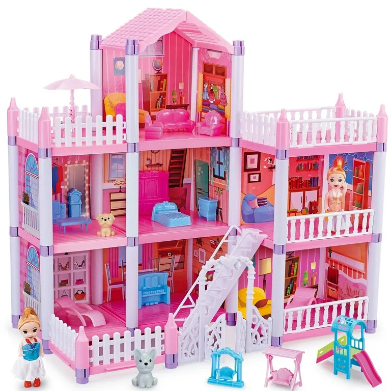 Huge Doll House - 143 PCS Large Dollhouse with Full-Plastic, 7 Rooms Playhouse with Furniture and... | Walmart (US)