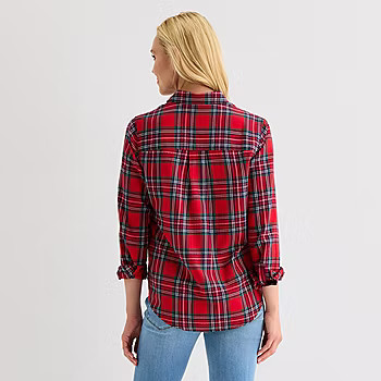 St. John's Bay Womens Cuffed Long Sleeve Relaxed Fit Button-Down Shirt | JCPenney