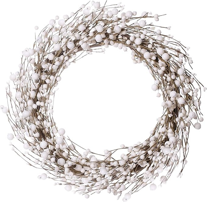 DIYFLORU 20'' White Winter Wreath,Artificial Winter Wreaths for Front Door White Berry Wreath Chr... | Amazon (CA)