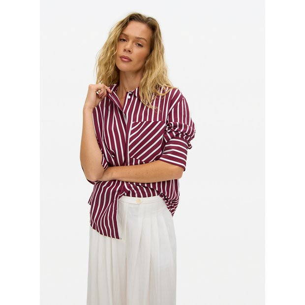 Burgundy Striped Relaxed Poplin Shirt 16 | Tu Clothing