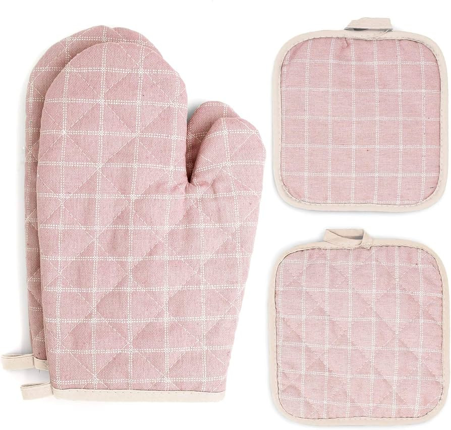 Pretty Jolly Oven Mitts and Pot Holders Sets 4 pcs, Pink Oven Mitt Set with Potholders for Kitche... | Amazon (US)