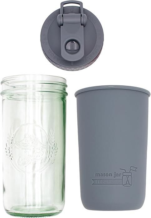 Wide Mouth 24oz Pint & Half Mason Jar Water Bottle Travel Tumbler with Silicone Sleeve & Pour & S... | Amazon (US)