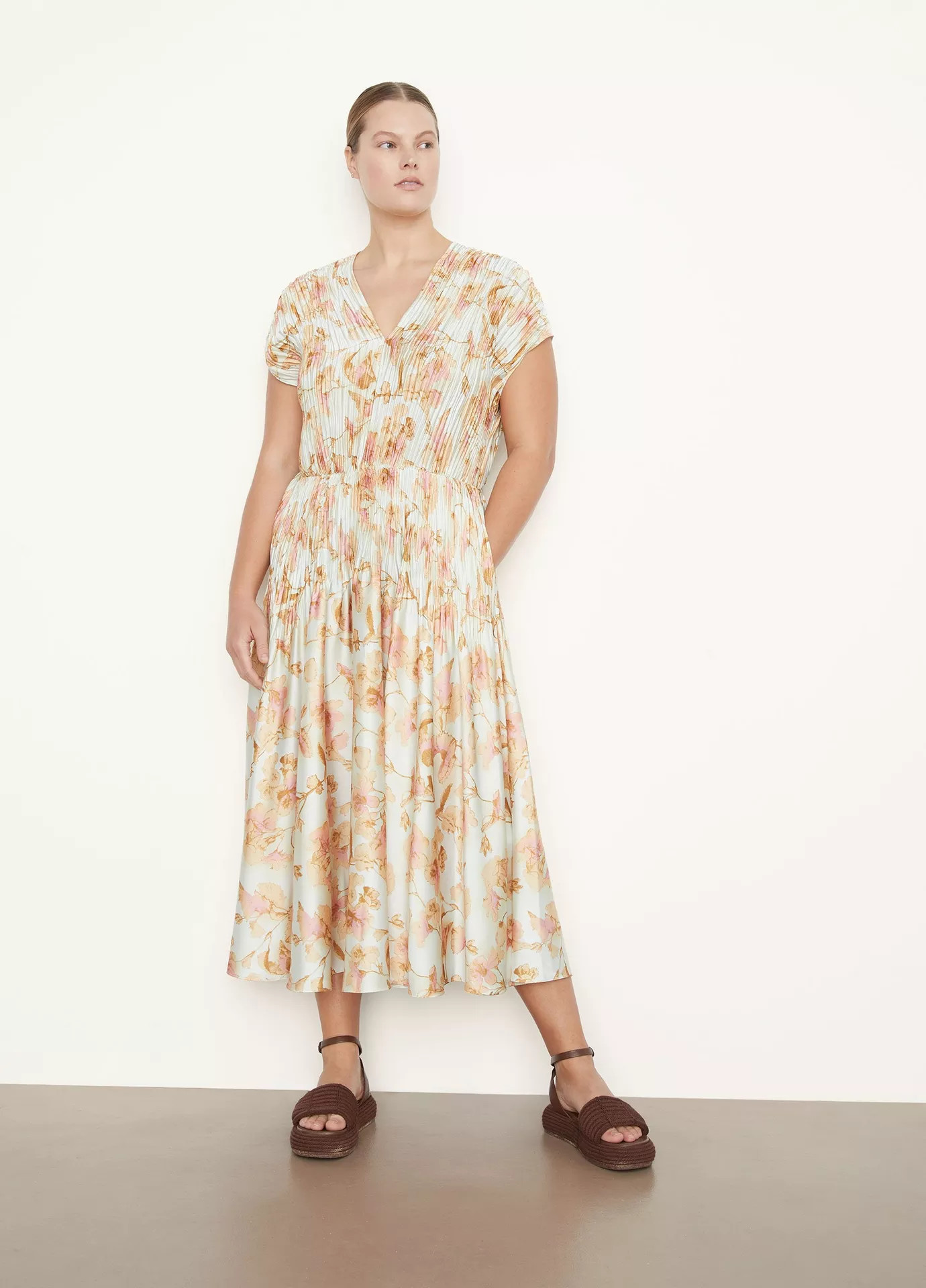 Flora Cap-Sleeve V-Neck Dress | Vince LLC