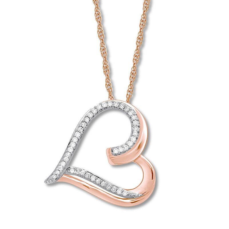 Diamond Heart Necklace 1/10 ct tw Round-cut 10K Rose Gold | Kay Jewelers
