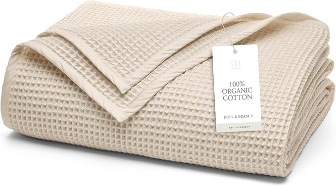 BOLL & BRANCH Waffle Bed Blanket - King/Cal King, Natural - Luxury 100% Organic Cotton - Soft, Li... | Amazon (US)
