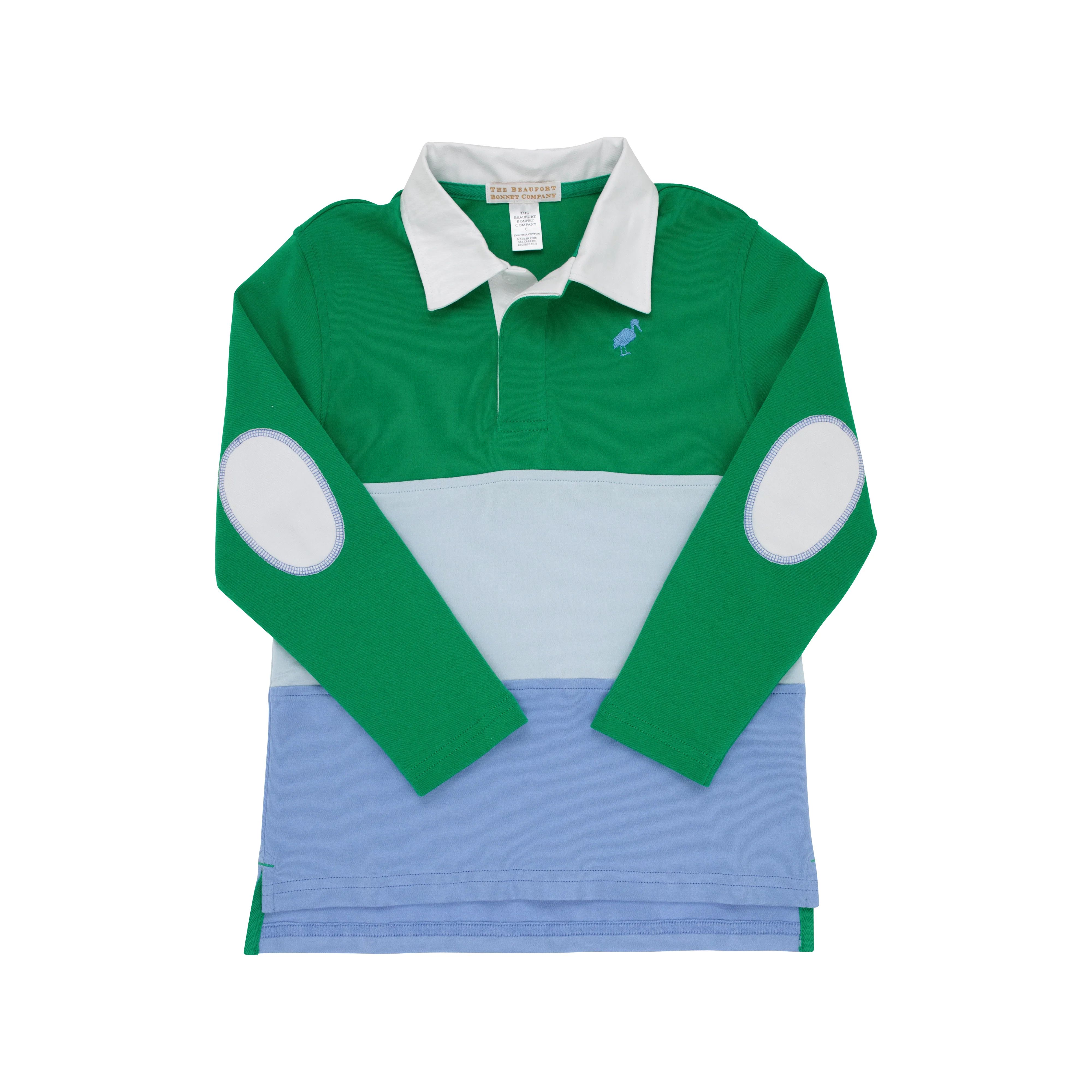 Rollins Rugby Shirt - Kiawah Kelly Green, Buckhead Blue, and Barbados Blue Colorblock with Barbad... | The Beaufort Bonnet Company