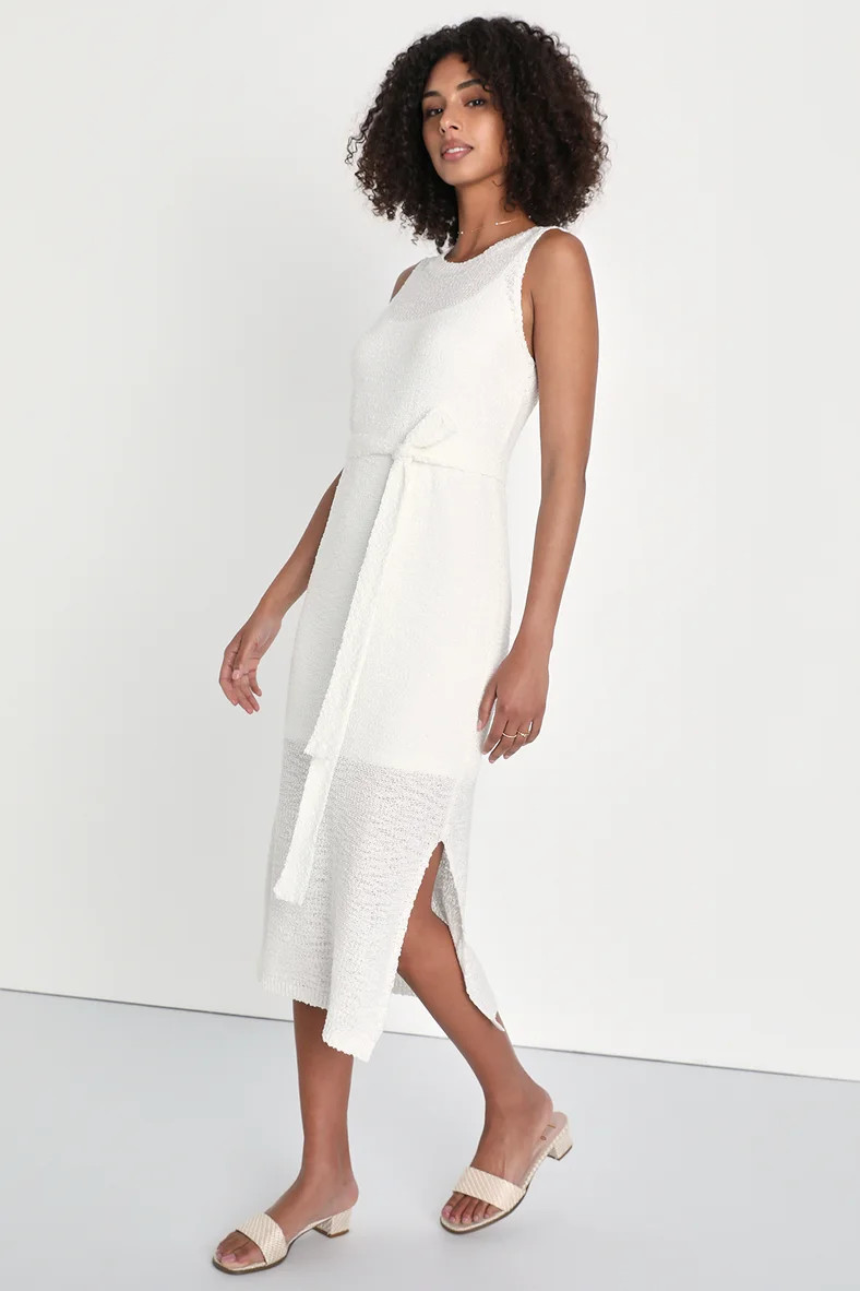 Serene Situation White Knit Sleeveless Midi Dress | Lulus