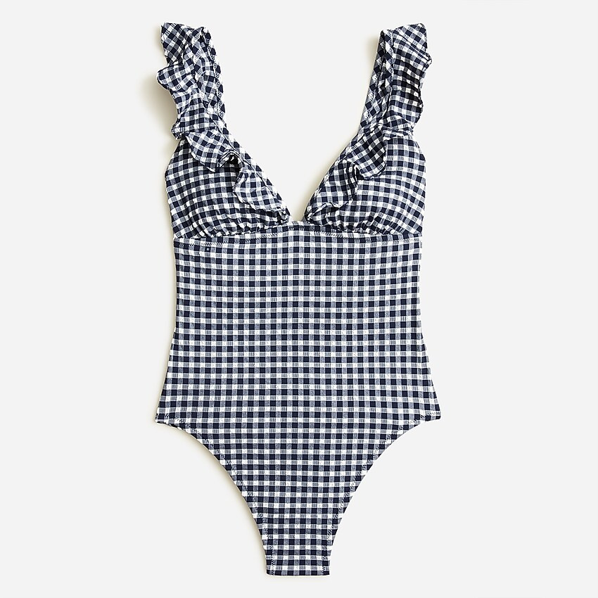 Ruffle V-neck one-piece in gingham | J. Crew US