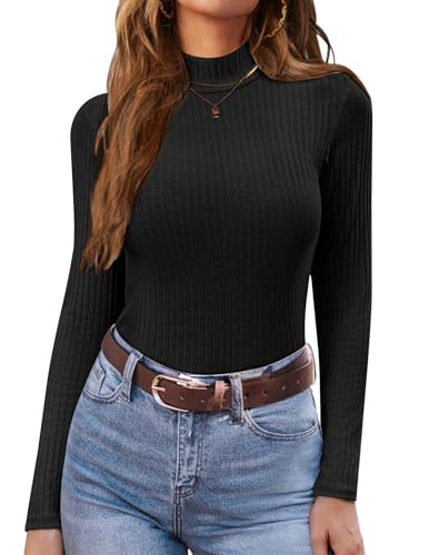 Ekouaer Women's Mock Turtleneck Long Sleeve Shirts Ribbed Knit Lightweight Pullover Sweater Stret... | Amazon (US)