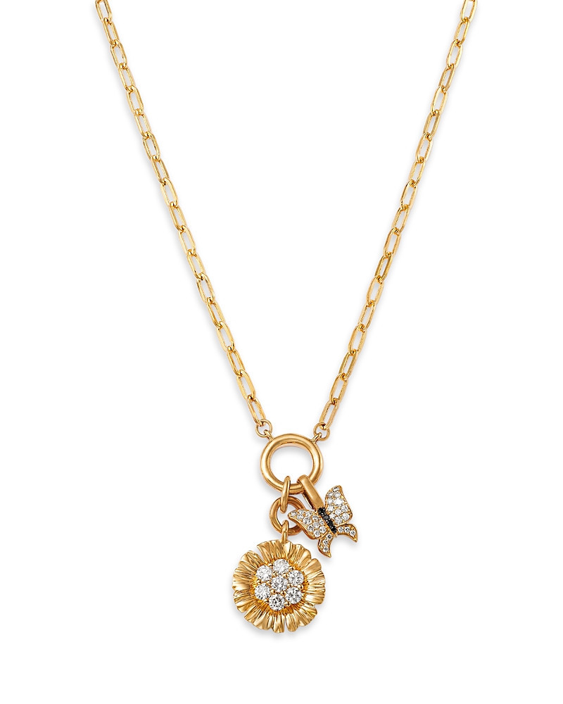 Bloomingdale's Fine Collection Diamond Flower & Butterfly Charm Necklace in 14K Yellow Gold, 0.65 tcw | Bloomingdale's (US)