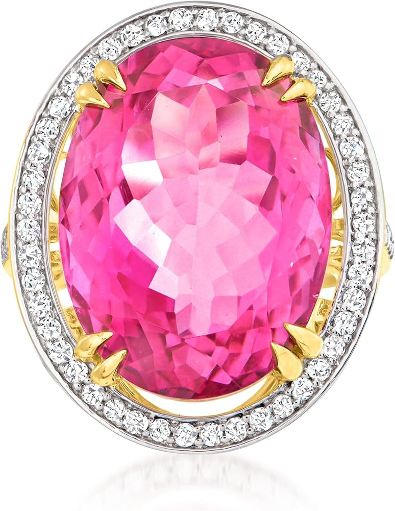 Ross-Simons 20.00 Carat Pink Topaz and .52 ct. t.w. Diamond Ring in 14kt Yellow Gold | Amazon (US)