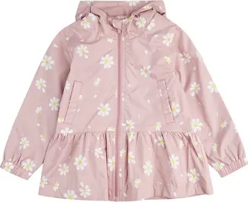 MILES THE LABEL Kids' Daisy Print Hooded Recycled Polyester Peplum Windbreaker | Nordstrom | Nordstrom