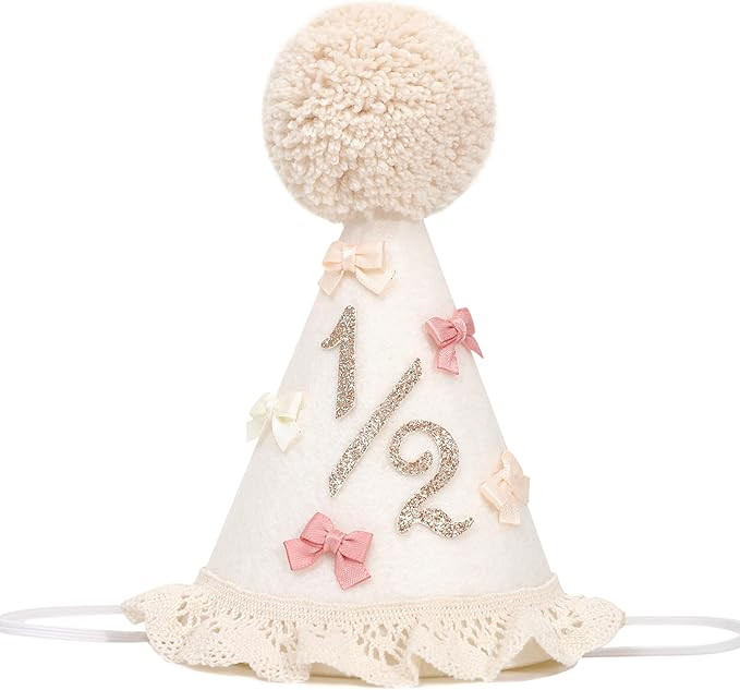 Bow Half Birthday Hat for Girls – Boho 1/2 Birthday Crown, Baby Girl Pink Party Hat, Half Way t... | Amazon (US)