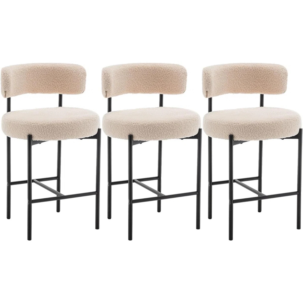Boucle Bar Stools Set Of 3, 24" Modern Counter Stools With Backs, Upholstered Barstools For Kitch... | Wayfair North America